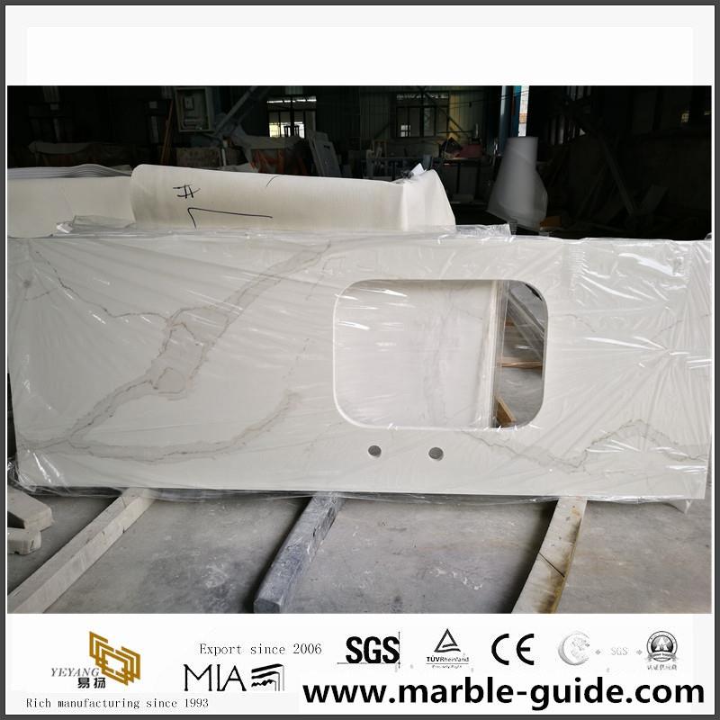 Plans de travail préfabriqués en quartz blanc Calacatta 1