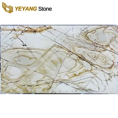 Pierre de luxe Roma grandes dalles de quartzite doré blanc