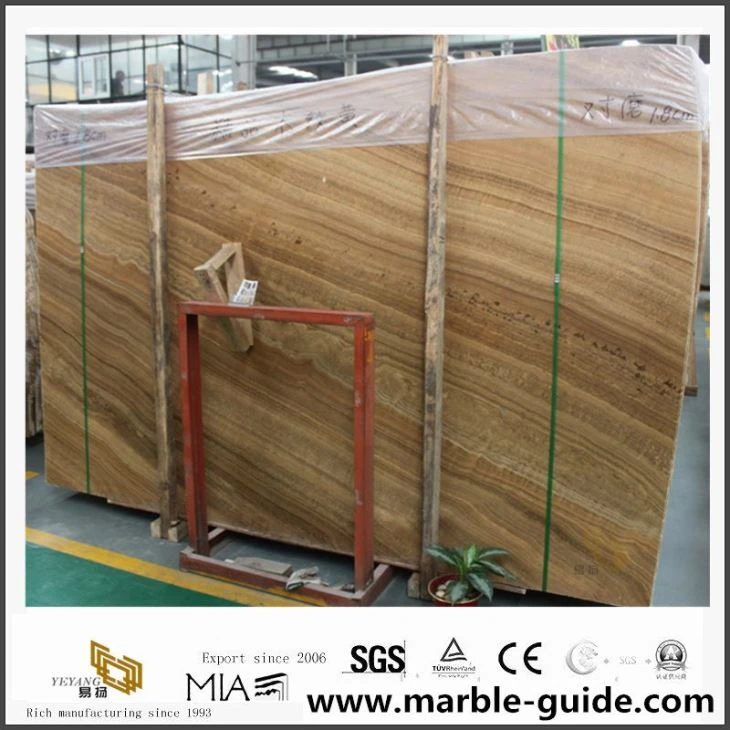 Dalles de marbre jaune de veine bois pour salle de bain Decor de carreaux de revêtement de sol